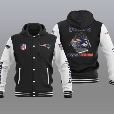 New England Patriots Hooded Button Jacket with Hood - Black