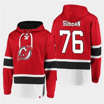 New Jersey Devils #76 P.K. Subban Red Ageless Lace-Up Pullover Hoodie