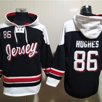 New Jersey Devils #86 Jack Hughes Black/White Ageless Lace-Up Pullover Hoodie