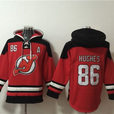New Jersey Devils #86 Jack Hughes Red Ageless Lace-Up Pullover Hoodie