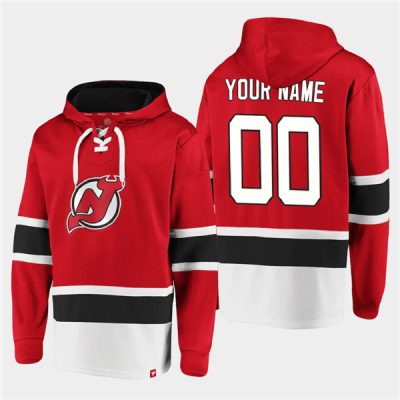 New Jersey Devils Active Player Custom Red Ageless Lace-Up Pullover Hoodie