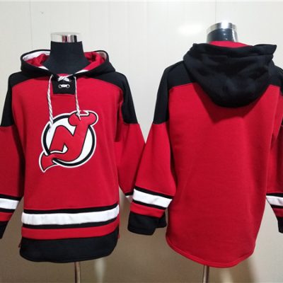 New Jersey Devils Blank Red Ageless Lace-Up Pullover Hoodie