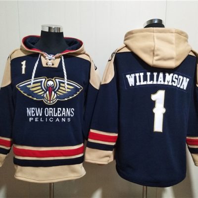 New Orleans Pelicans #1 Zion Williamson Navy Ageless Lace-Up Pullover Hoodie