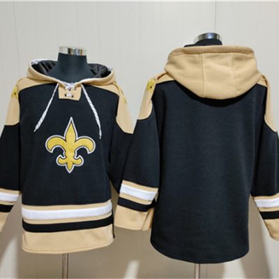 New Orleans Saints Blank Black Ageless Lace-Up Pullover Hoodie