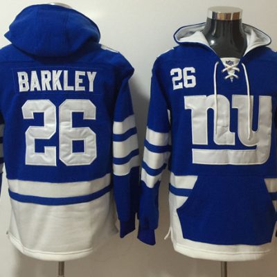 New York Giants #26 Saquon Barkley Blue Ageless Lace-Up Pullover Hoodie