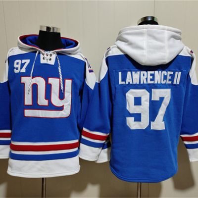 New York Giants #97 Dexter Lawrence II Blue Ageless Lace-Up Pullover Hoodie