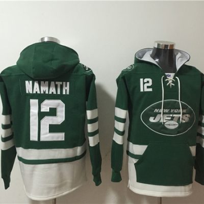New York Jets #12 Joe Namath Green Ageless Lace-Up Pullover Hoodie