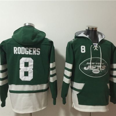 New York Jets #8 Aaron Rodgers Green Ageless Lace-Up Pullover Hoodie