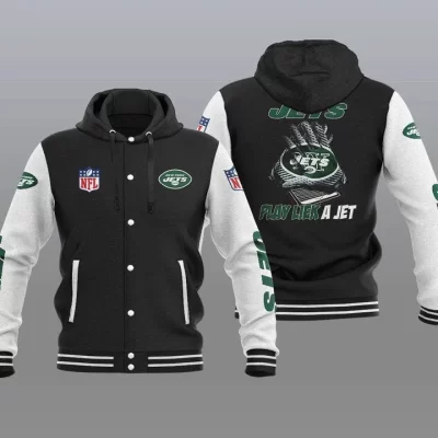 New York Jets Hooded Button Jacket with Hood - Black