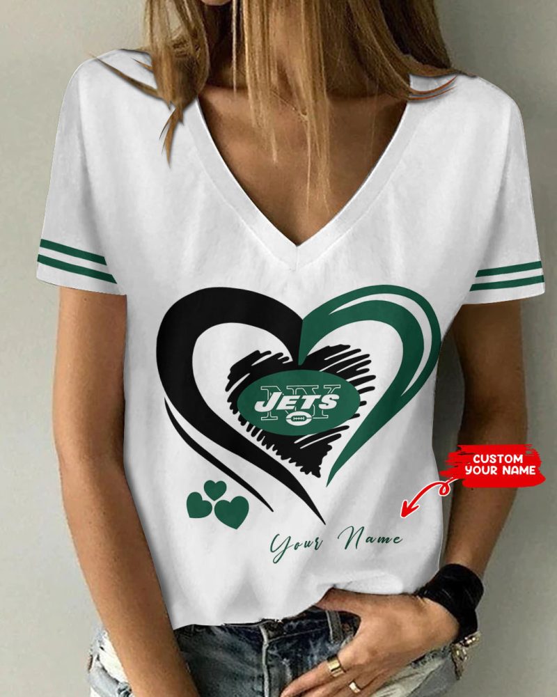 New York Jets Personalized Summer V-neck Women T-shirt  VNT1376