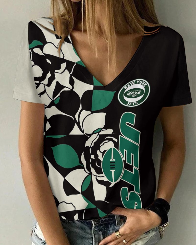New York Jets V-neck Women T-shirt  VNT1374