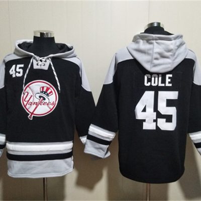 New York Yankees #45 Gerrit Cole Black/Grey Ageless Lace-Up Pullover Hoodie