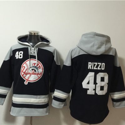 New York Yankees #48 Anthony Rizzo Black/Grey Ageless Lace-Up Pullover Hoodie