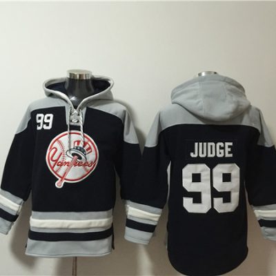 New York Yankees #99 Aaron Judge Black/Grey Ageless Lace-Up Pullover Hoodie