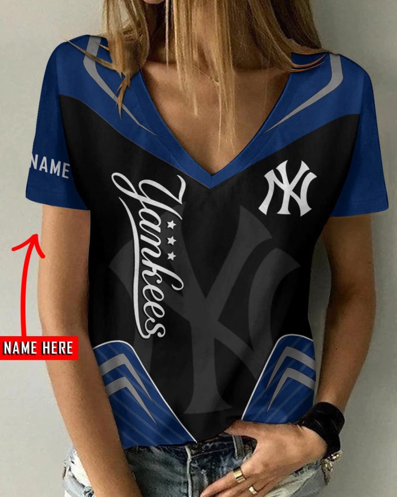 New York Yankees Personalized Summer V-neck Women T-shirt  VNT1385