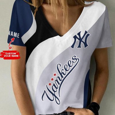 New York Yankees Personalized Summer V-neck Women T-shirt  VNT1386