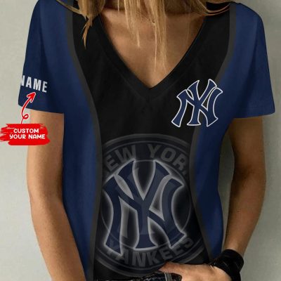 New York Yankees Personalized Summer V-neck Women T-shirt  VNT1388