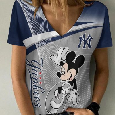 New York Yankees Summer V-neck Women T-shirt  VNT1391