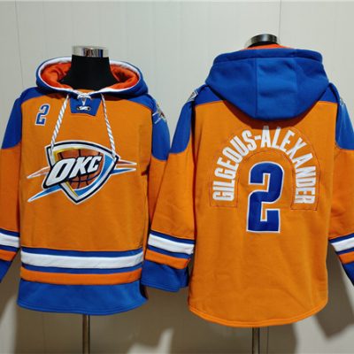 Oklahoma City Thunder #2 Shai Gilgeous-Alexander Orange/Blue Lace-Up Pullover Hoodie
