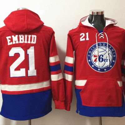 Philadelphia 76ers #21 Joel Embiid Red Lace-Up Pullover Hoodie