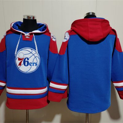 Philadelphia 76ers Blank Royal/Red Lace-Up Pullover Hoodie