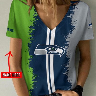 Seattle Seahawks Personalized V-neck Women T-shirt  VNT1450