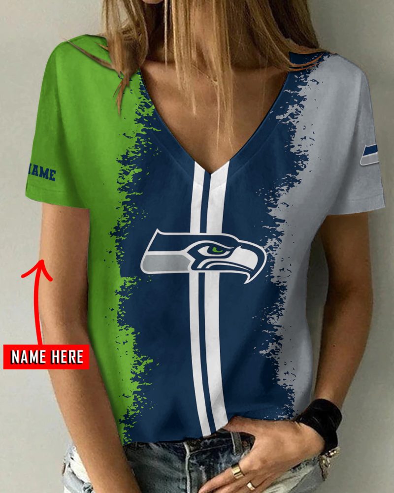 Seattle Seahawks Personalized V-neck Women T-shirt  VNT1450