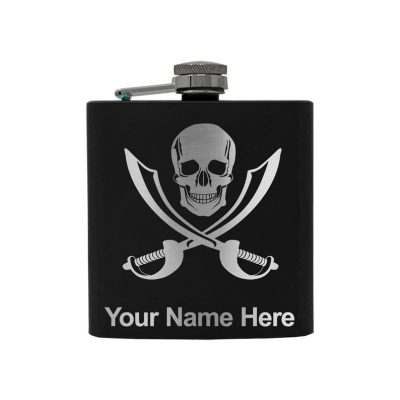 Stainless Steel Flask Jolly Roger Personalized Engraving Included (Stainless Steel)