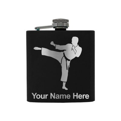 Stainless Steel Flask Karate Man Personalized Engraving Included (Stainless Steel)