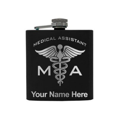 Stainless Steel Flask MA Medical Assistant Personalized Engraving Included (Stainless Steel)