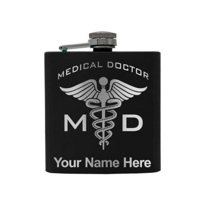 Stainless Steel Flask MD Medical Doctor Personalized Engraving Included (Stainless Steel)