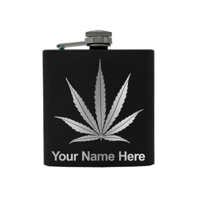 Stainless Steel Flask Marijuana Leaf Personalized Engraving Included (Stainless Steel)