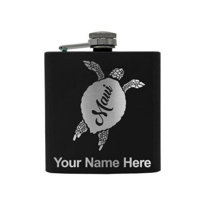 Stainless Steel Flask Maui Sea Turtle Personalized Engraving Included (Stainless Steel)