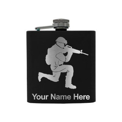 Stainless Steel Flask Military Soldier Personalized Engraving Included (Stainless Steel)