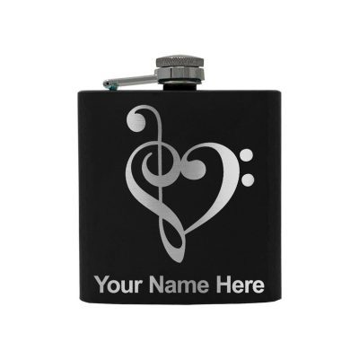 Stainless Steel Flask Music Heart Personalized Engraving Included (Stainless Steel)
