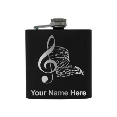 Stainless Steel Flask Musical Notes Personalized Engraving Included (Stainless Steel)