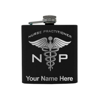 Stainless Steel Flask NP Nurse Practitioner Personalized Engraving Included (Stainless Steel)