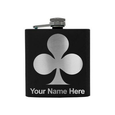 Stainless Steel Flask Poker Clubs Personalized Engraving Included (Stainless Steel)