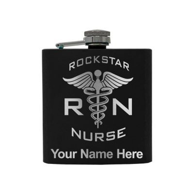 Stainless Steel Flask RN Rockstar Nurse Personalized Engraving Included (Stainless Steel)