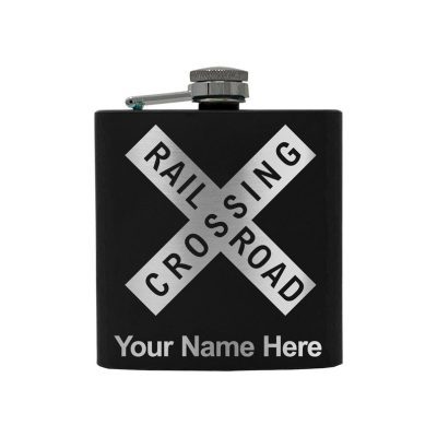 Stainless Steel Flask Railroad Crossing Sign 1 Personalized Engraving Included (Stainless Steel)