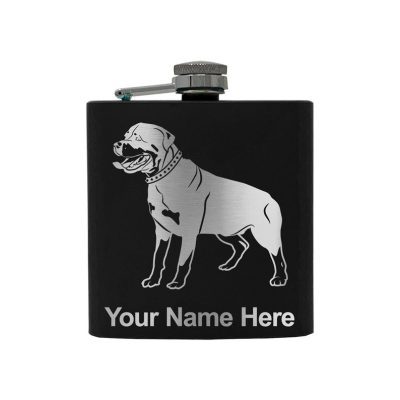 Stainless Steel Flask Rottweiler Dog Personalized Engraving Included (Stainless Steel)