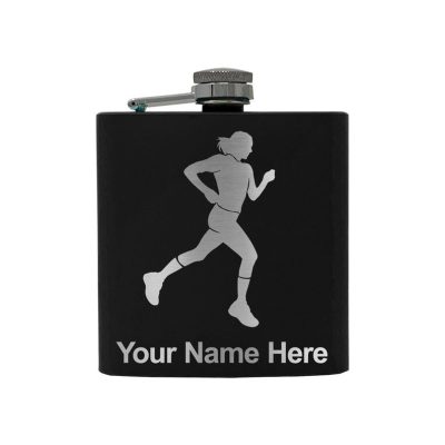 Stainless Steel Flask Running Woman Personalized Engraving Included (Stainless Steel)