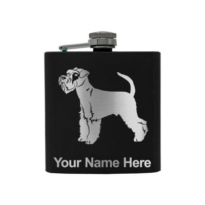 Stainless Steel Flask Schnauzer Dog Personalized Engraving Included (Stainless Steel)