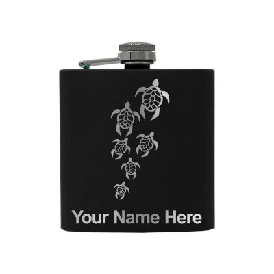 Stainless Steel Flask Sea Turtle Family Personalized Engraving Included (Stainless Steel)