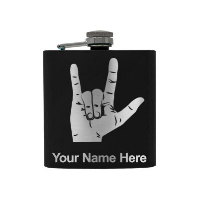 Stainless Steel Flask Sign Language I Love You Personalized Engraving Included (Stainless Steel)