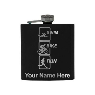 Stainless Steel Flask Swim Bike Run Vertical Personalized Engraving Included (Stainless Steel)
