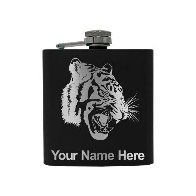 Stainless Steel Flask Tiger Head Personalized Engraving Included (Stainless Steel)