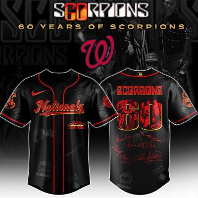 Washington Nationals MLB x Scorpions 60th Anniversary Tour Personalized Baseball Jersey For Fans